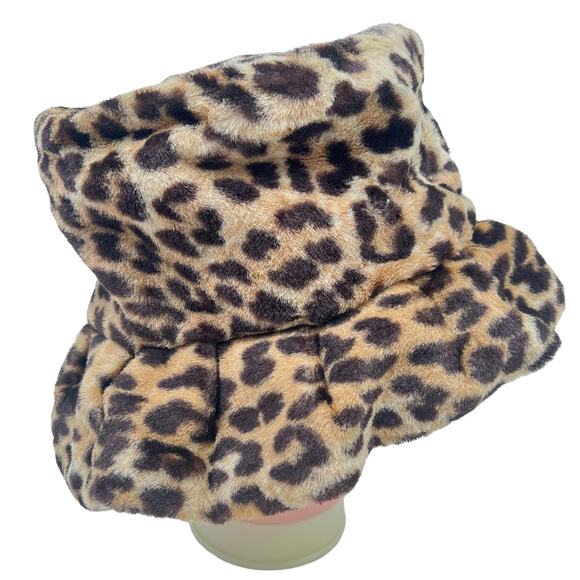 Leopard Cheetah Print Bucket Hat Vtg Y2K Faux Fur Ribbon Boho Hippie Handmade - Picture 2 of 10